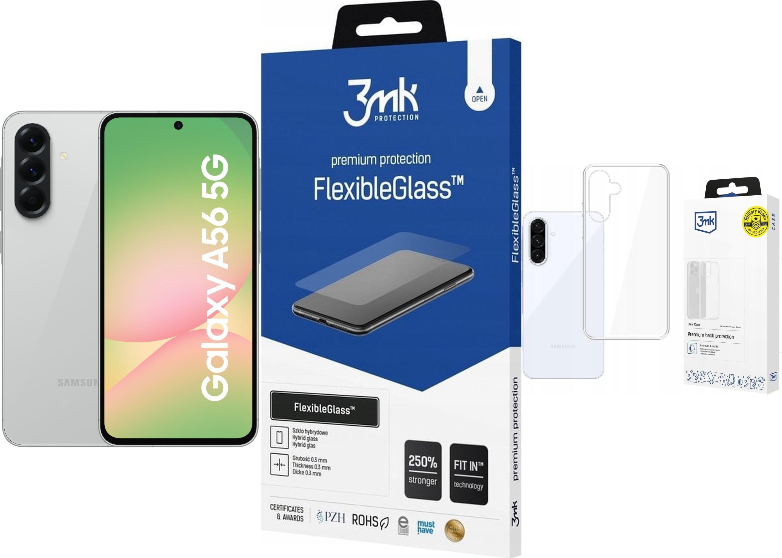 Smartfon Samsung Galaxy A56 5G 8/128GB Szary Lightgray (SM-A566BZA) + FlexibleGlass + Etui Clear Case