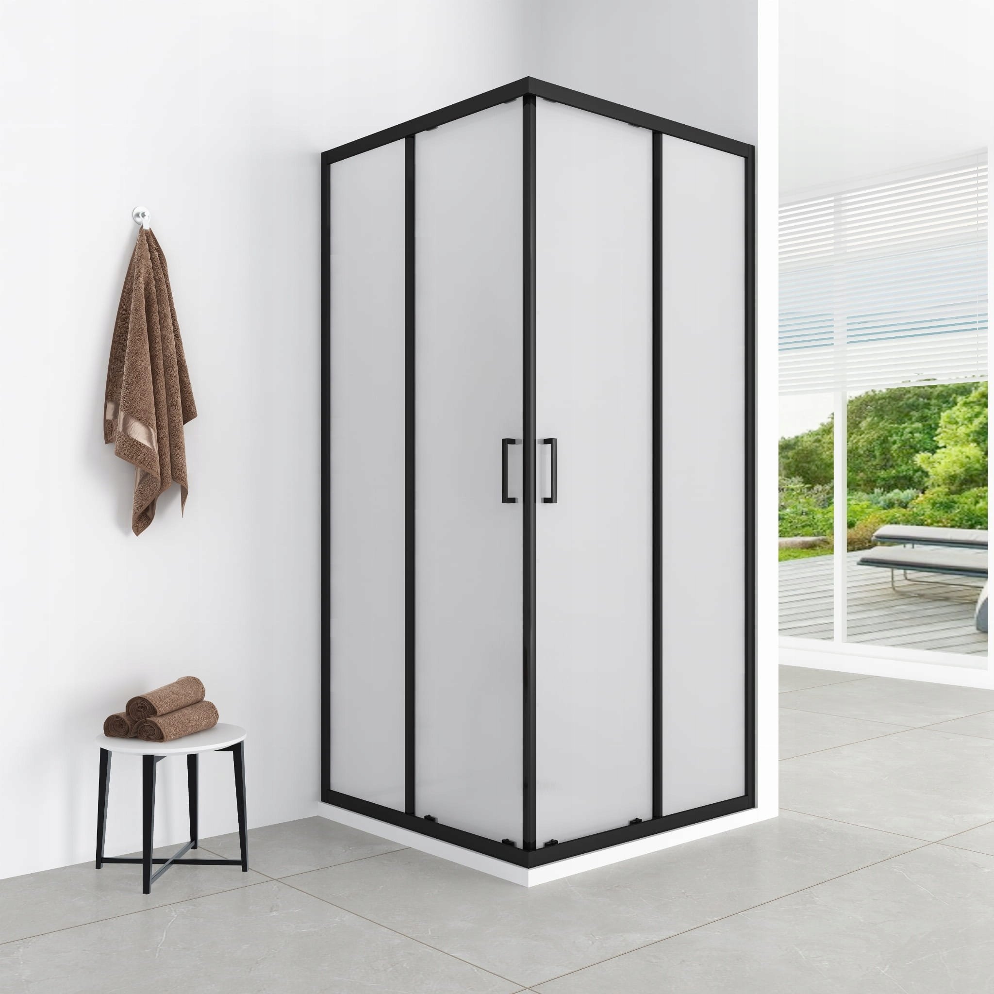 AQ.101-501112 / AQUAFORM / AZUL / KABINA KWADRATOWA 80/185 BLACK MATT, SZKŁO MROŻONE FABRIC 5MM EASY CLEAN /