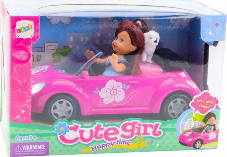 Zestaw Mini Laleczka Samochód Kabriolet Piesek
