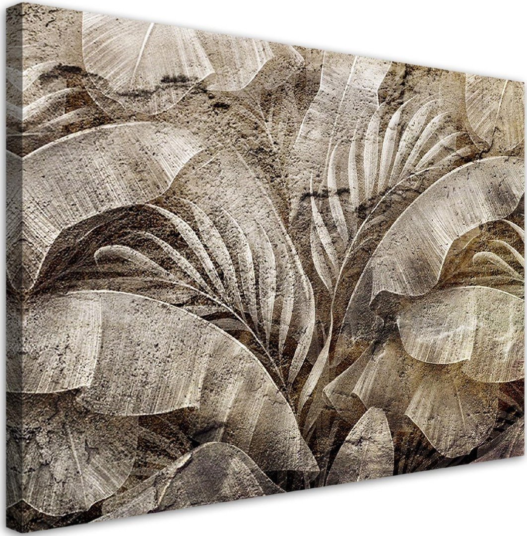 Feeby Obraz na płótnie, Liście palmy dżungla na imitacji betonu - 100x70