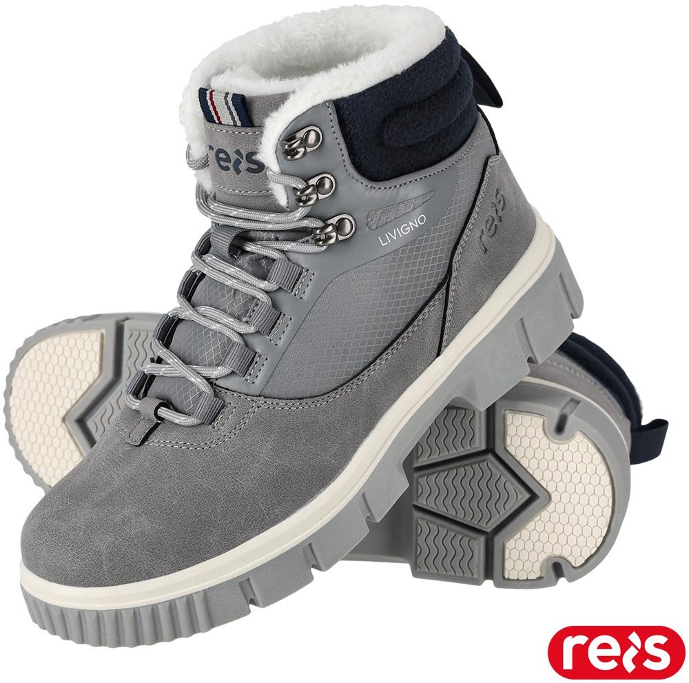BLIVIGNO - Buty LIVINGO damskie trzewiki robocze zimowe lekkie wygodne ocieplane futerkiem do pracy górskie wędrówki - szaro-granatowy 41