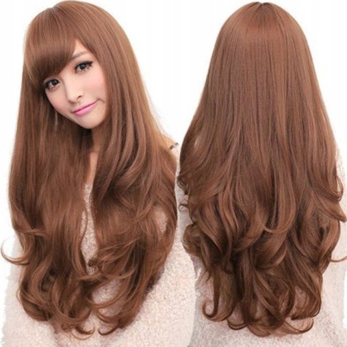 Korbi DŁUGA PERUKA WŁOSY BRUNETKA fale grzywka 70cm W20