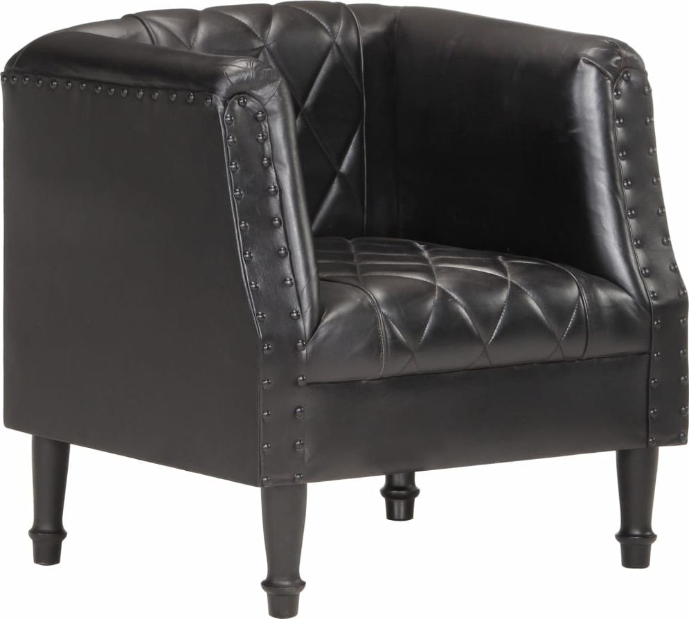 vidaXL Fotel klubowy, czarny, prawdziwa kozia skóra