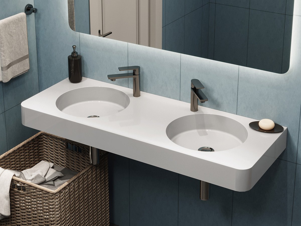 Umywalka wisząca MIRAGGIO LOOP 1200-2 120*45*12 Połysk Biała 8814001