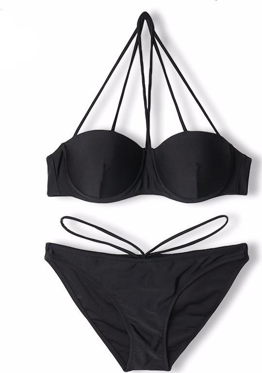 Pan i Pani Gadżet Strój kąpielowy czarny z ozdonymi sznurkami L