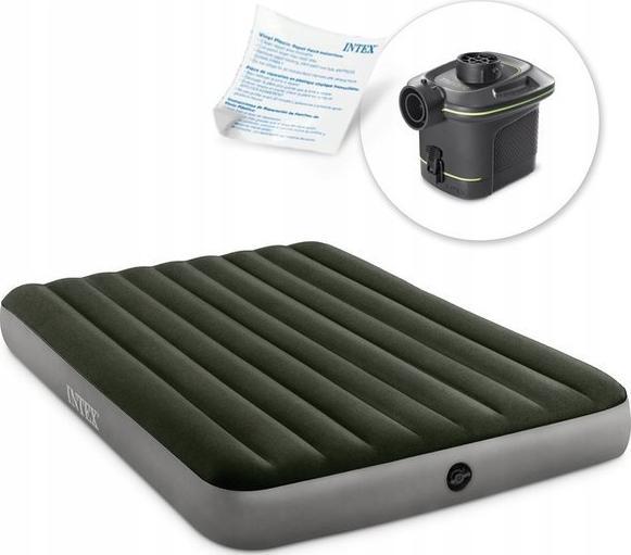 Intex Materac Dmuchany Dwuosobowy z Pompką Elektryczną Zielony