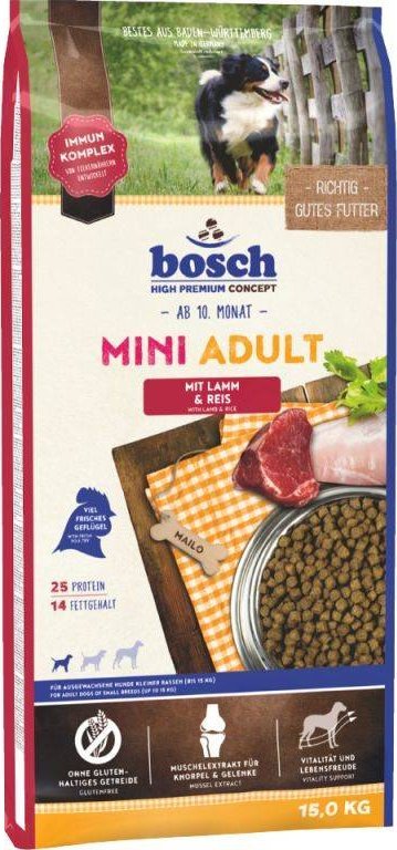 Bosch Bosch Adult Mini Lamb & Rice, jagnięcina i ryż (nowa receptura) 15kg + Advantix - dla psów do 4kg (pipeta 0,4ml)