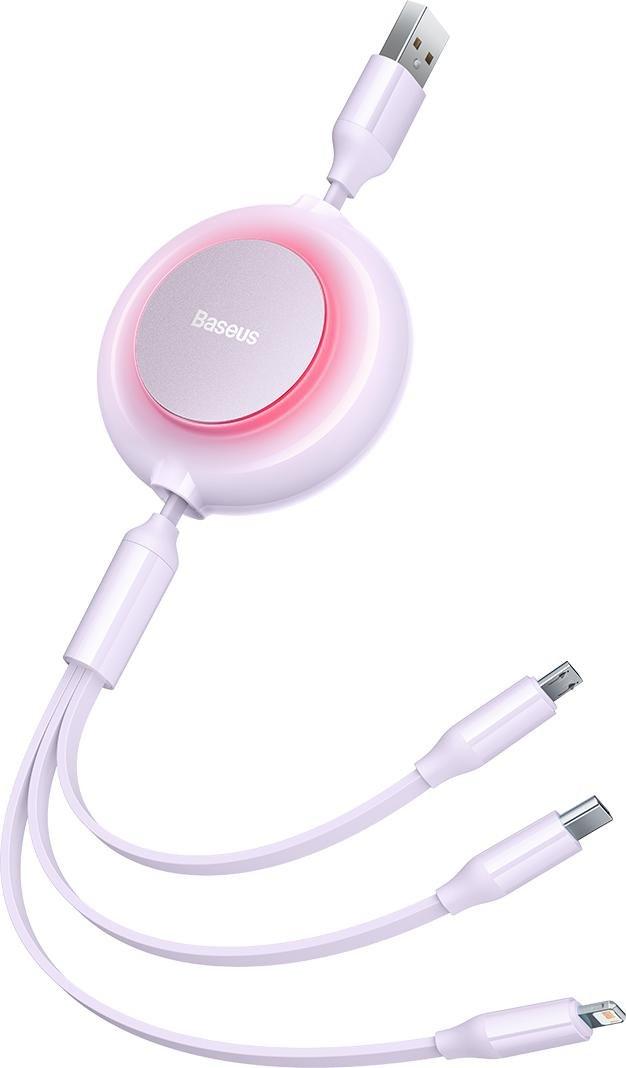 Kabel USB Baseus USB-A - USB-C + microUSB + Lightning 1.1 m Fioletowy (BSU3386PRP)