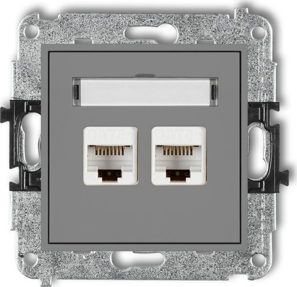 Karlik MINI Gniazda komputerowe podwójne 2xRJ45, kat. 5e, 8-stykowy szary mat 27MGK-2