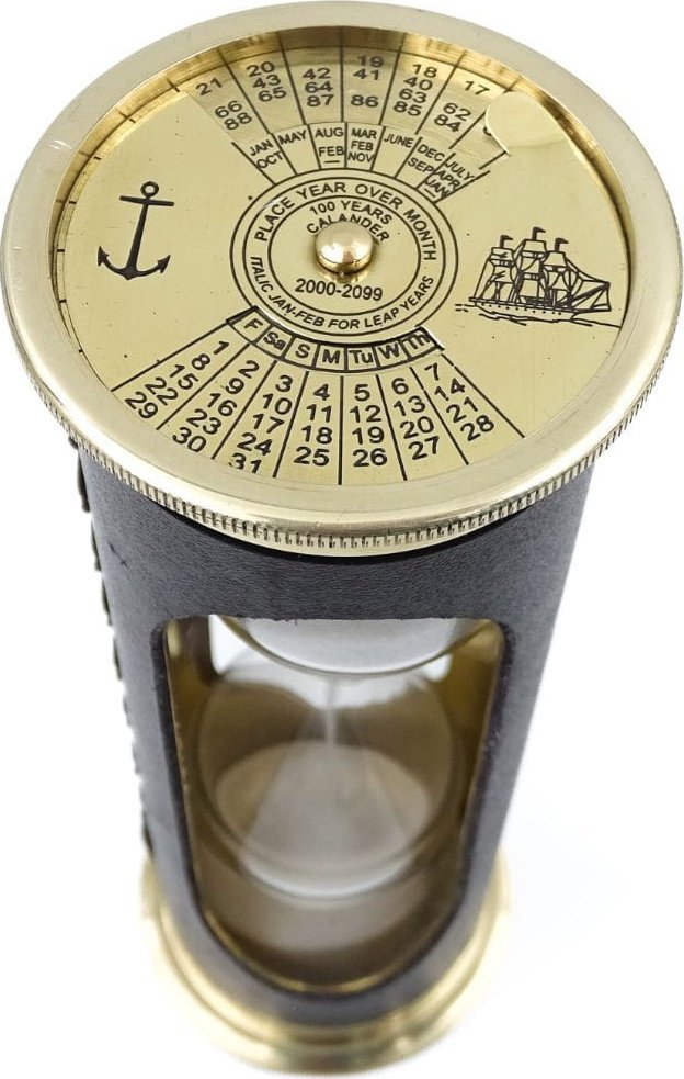 Klepsydra 5 min. Z zegarem światowym i kalendarzem wieczystym w etui skórzanym STPL133/6