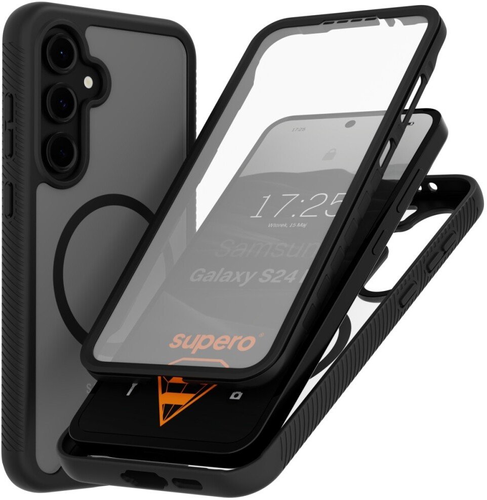 SUPERO Etui pancerne 360 MagSafe do Samsung Galaxy S24 FE, przezroczysty-czarny