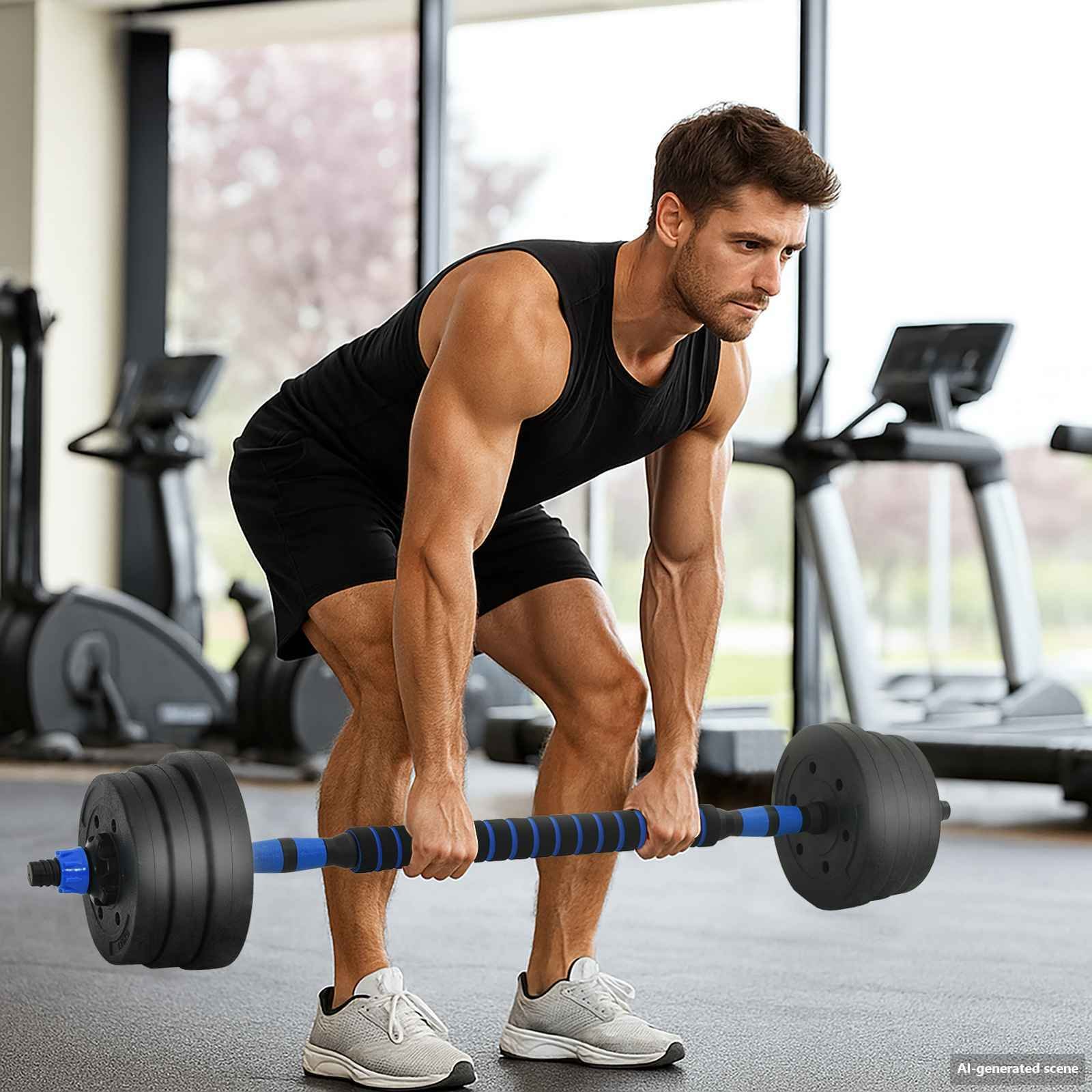 vidaXL Zestaw hantli 2 w 1 Czarny i niebieski 121 x 19,5 x 19,5 cm