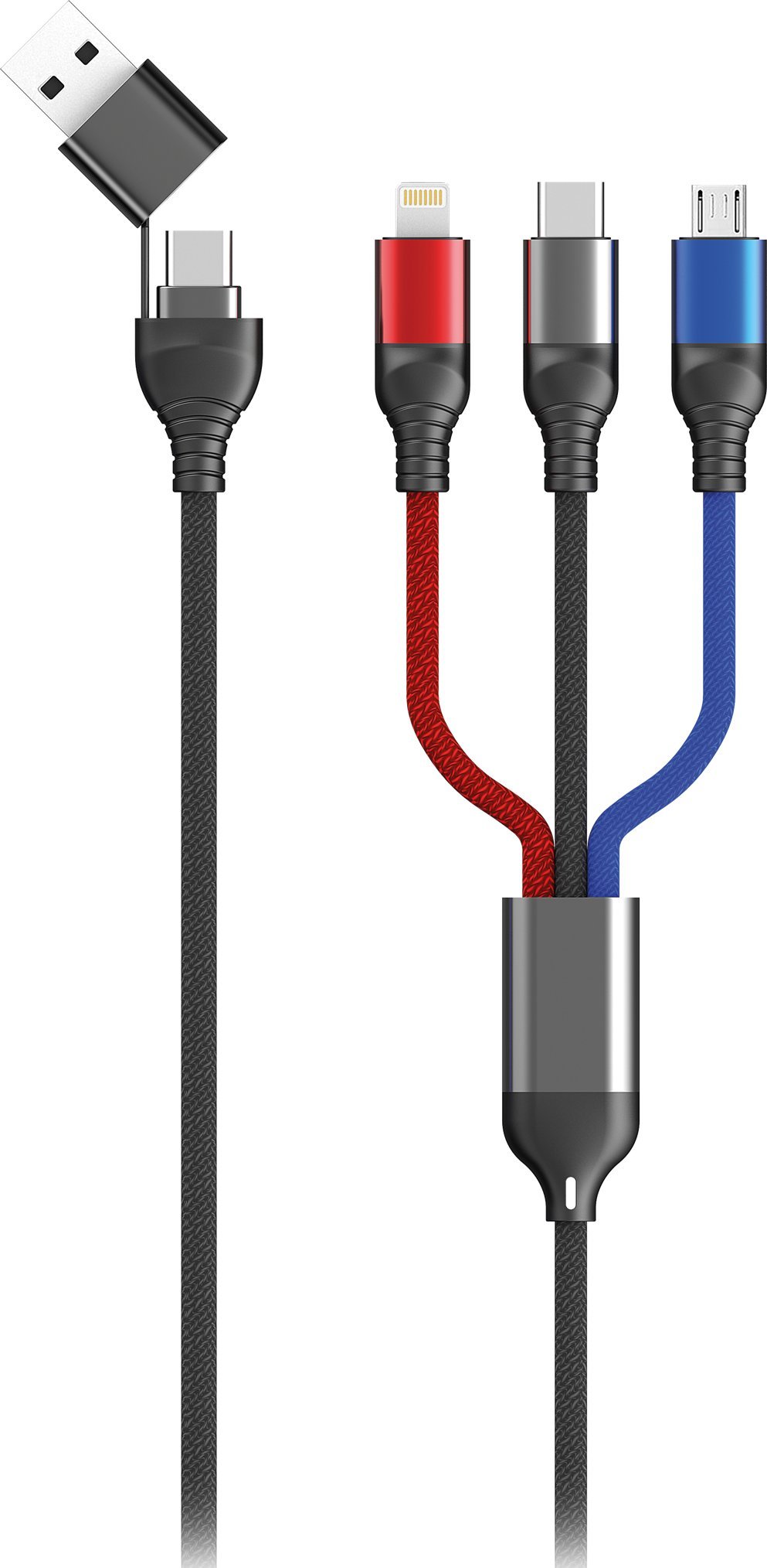 Kabel USB 2GO USB-A + USB-C - USB-C + microUSB + Lightning 1.2 m Czarny (797361)