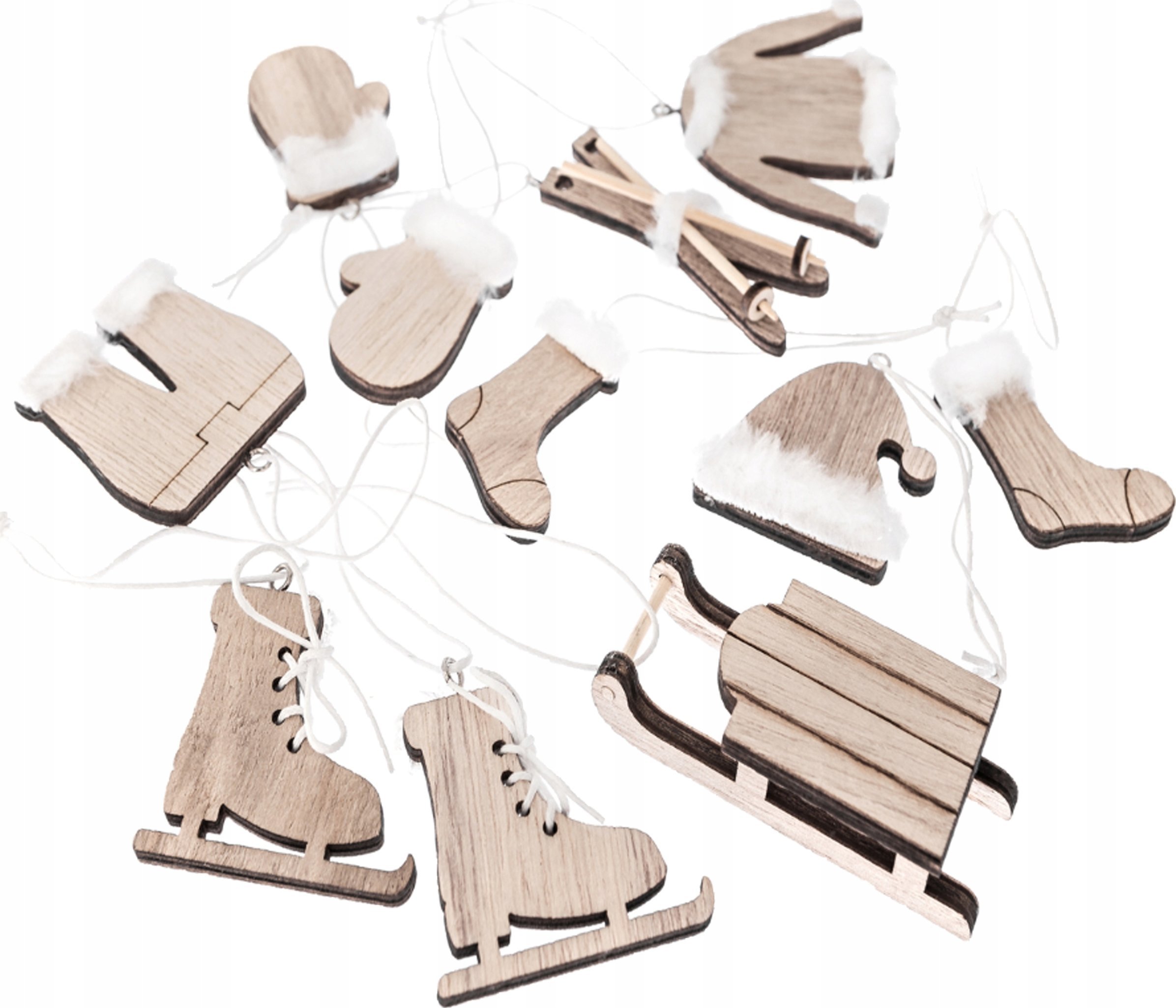 DP Craft DREWNIANE MOTYWY ZIMOWE Z FUTERKIEM I ZAWIESZKĄ, 11 SZT., NATURALNE