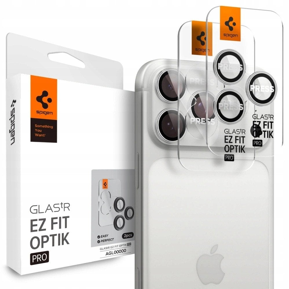 Spigen Glass tR EZ Fit Optik Pro 2 Pack, silver - iPhone 17/16/15/14 Pro / 17/16/15/14 Pro Max