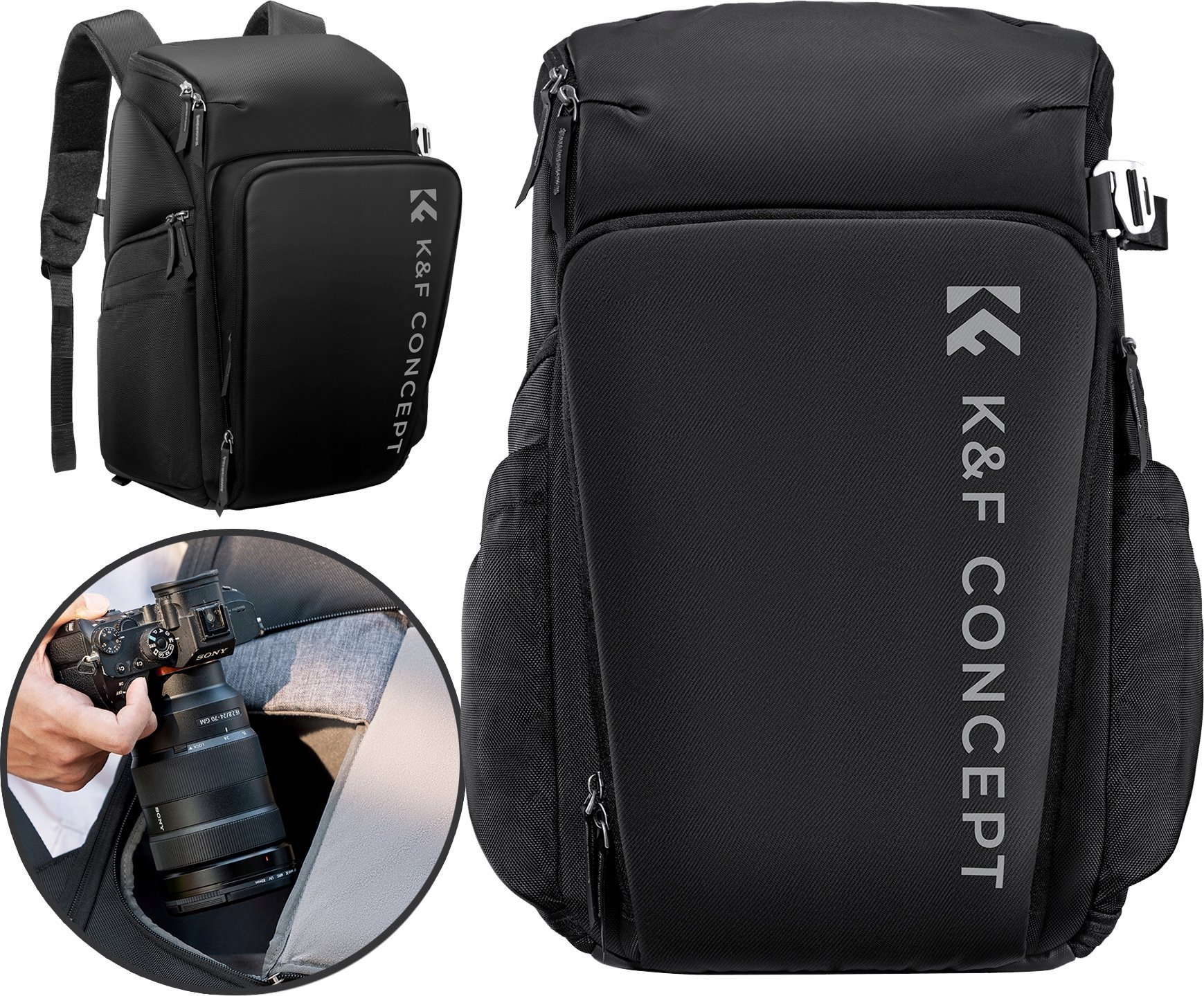 Plecak K+F Plecak Fotograficzny 25l Torba Foto Na Aparat Do Canon Nikon Alpha Air / Kf13.128v4 / Czarny