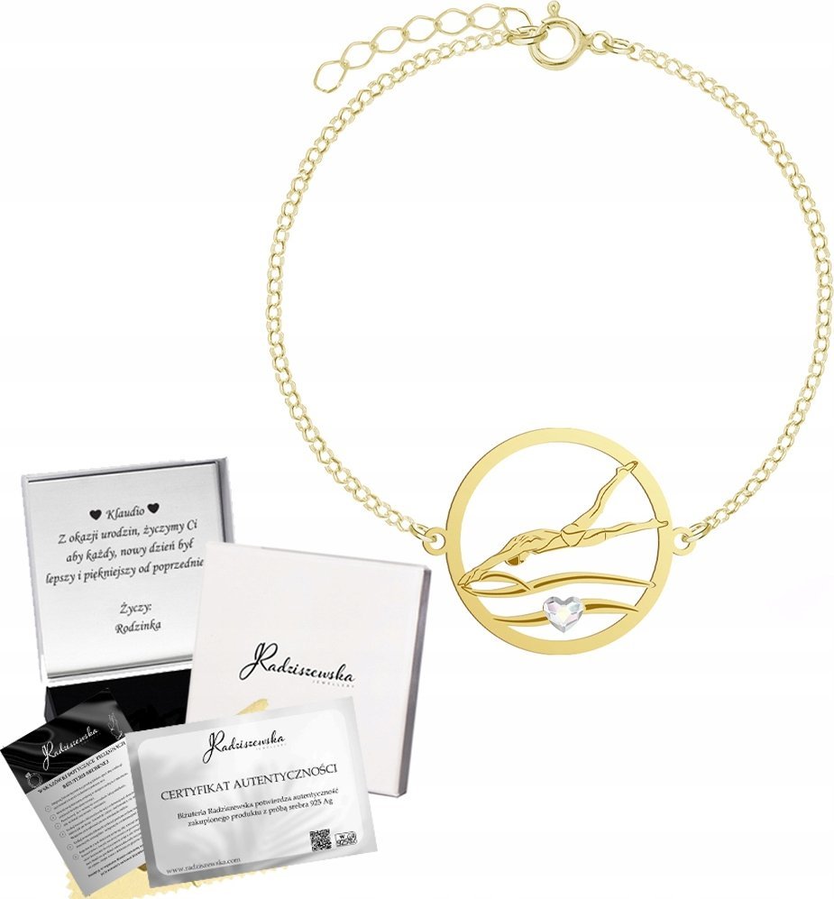Radziszewska Jewellery Bransoletka Złota Pływak Pływanie Łańcuszek Prezent SREBRO 925 GRAWER GRATI