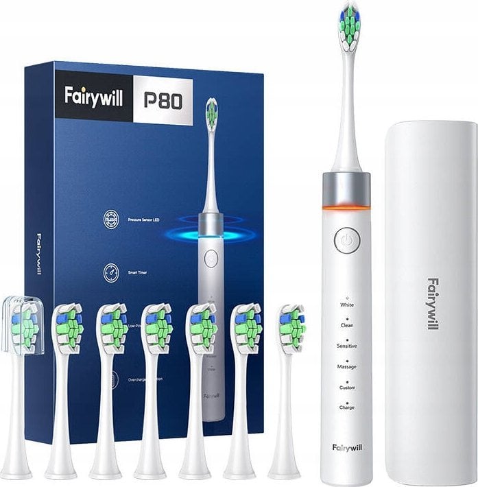 Szczoteczka FairyWill Szczoteczka soniczna do zębów z zestawem końcówek i etui FairyWill FW-P80 (Biała)