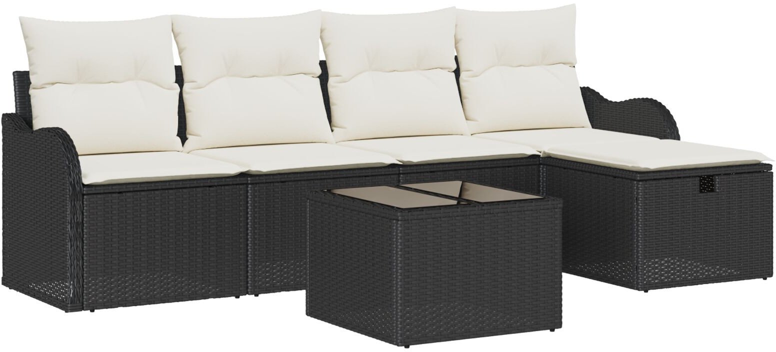 vidaXL 6-częściowy zestaw sof ogrodowych z poduszkami czarny polirattan, vidaXL 2-osobowa sofa ogrodowa z poduszkami czarny polirattan