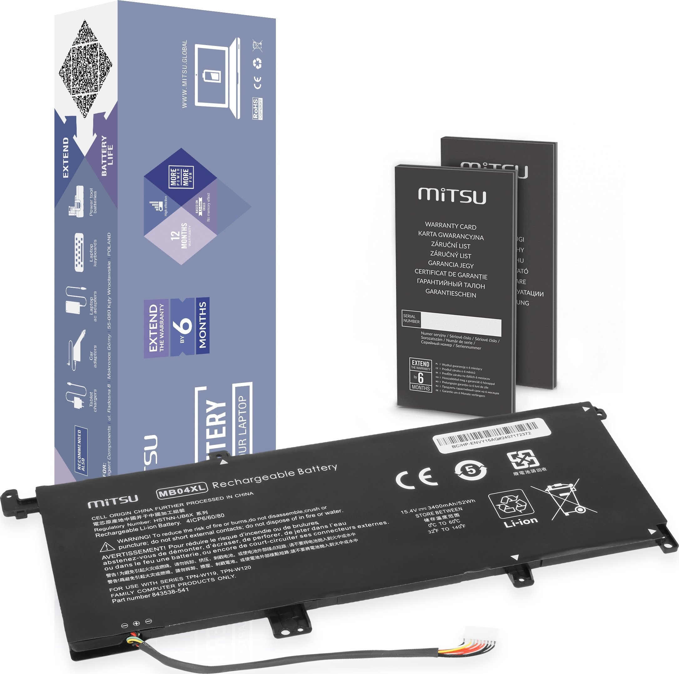 Bateria Mitsu Bateria Mitsu do HP Envy 15-aq, 15t-aq, x360 15-ar