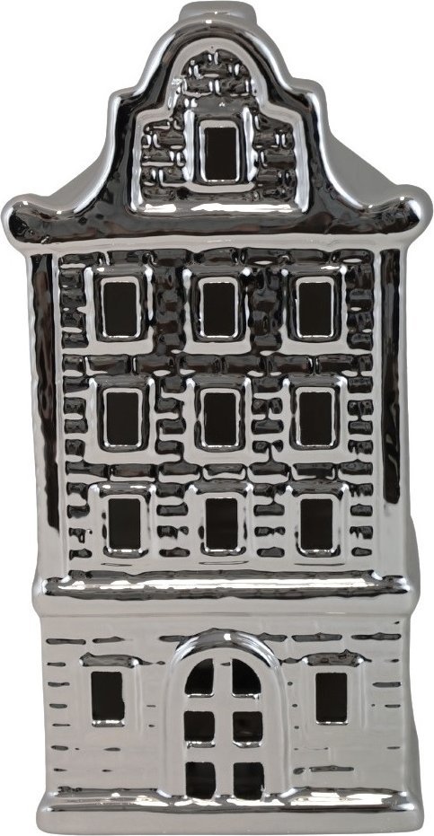 Ceramiczna ozdoba Kamieniczka LED świecąca srebrna duża 20 cm