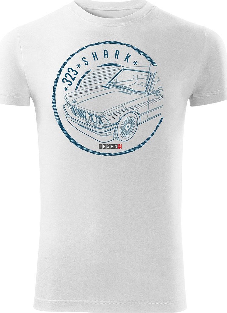 Topslang Koszulka z samochodem BMW 323 rekin męska biała SLIM XL