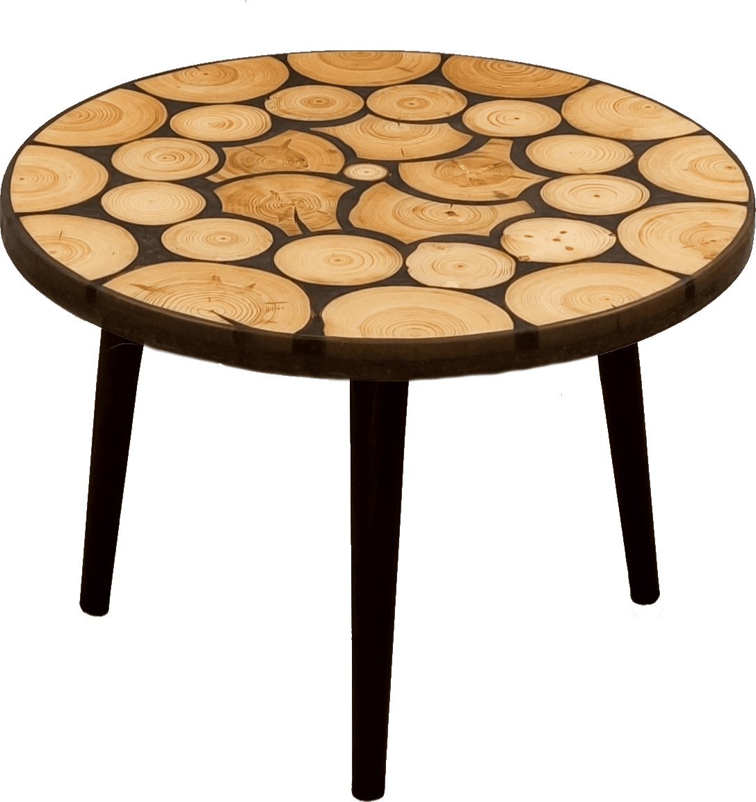 Wood & Resin Stolik z plastra drewna Żywica epoksydowa 58 cm x 58 cm x 3 cm Nogi 35 cm | Szlifowany, Lakierowany spód (matowy) PDOS_071707_Z05