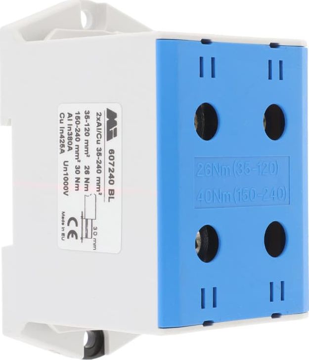 EM Group Złączka szynowa 2-torowa 35-240mm2 niebieska EURO multiOTL 240 2xAl/Cu 607240 BL - 607240 BL