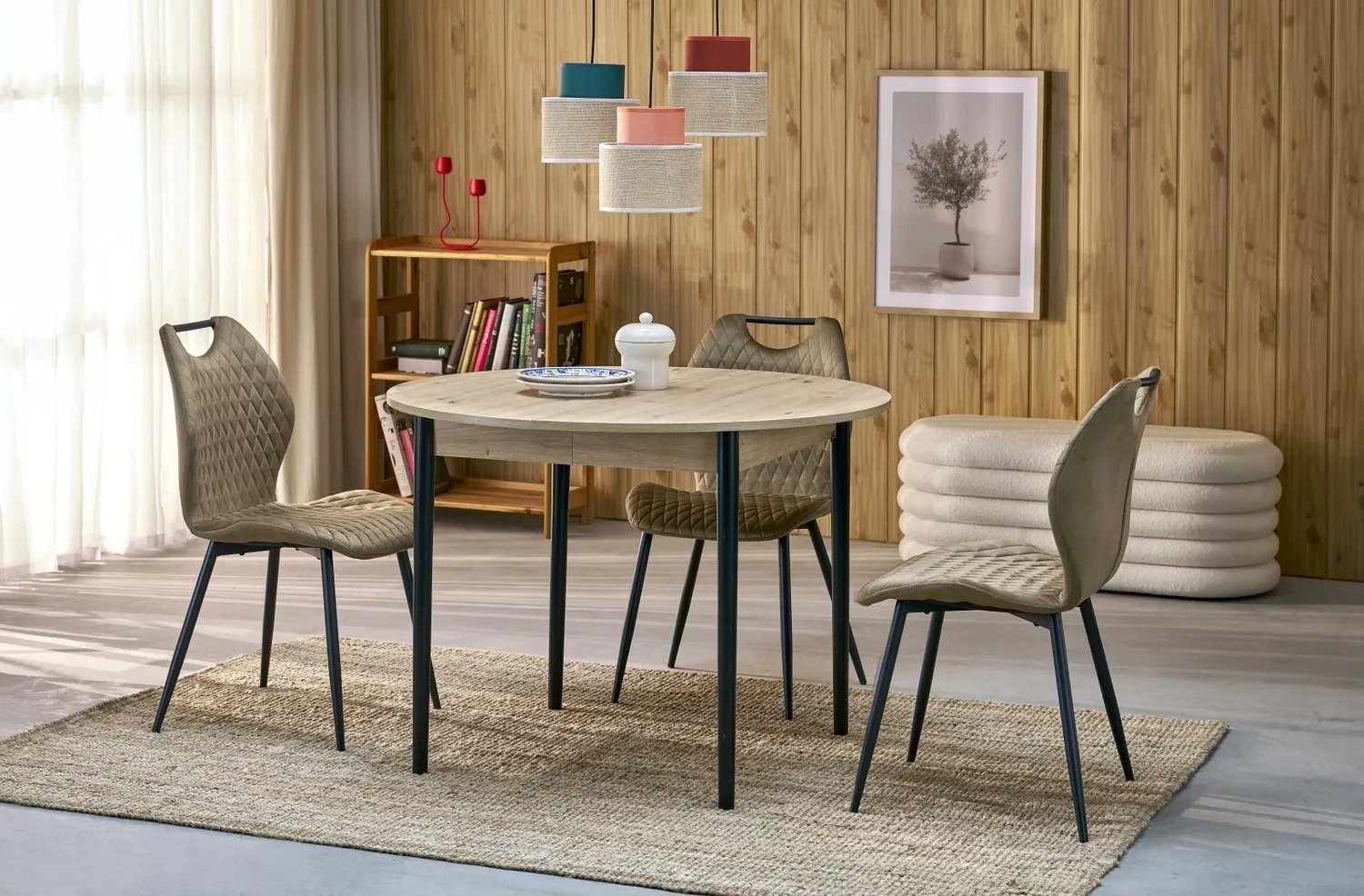 Stół rozkładany PIVOT 102(142)x102 dąb artisan/czarny HALMAR