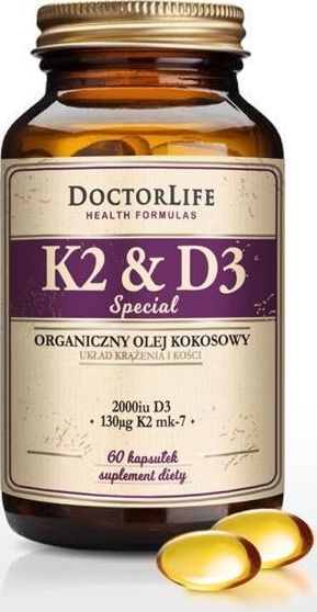 Doctor Life DOCTOR LIFE_K2 D3 organiczny olej kokosowy 130ug K2 mk-7 2000iu D3 suplement diety 60 kapsułek