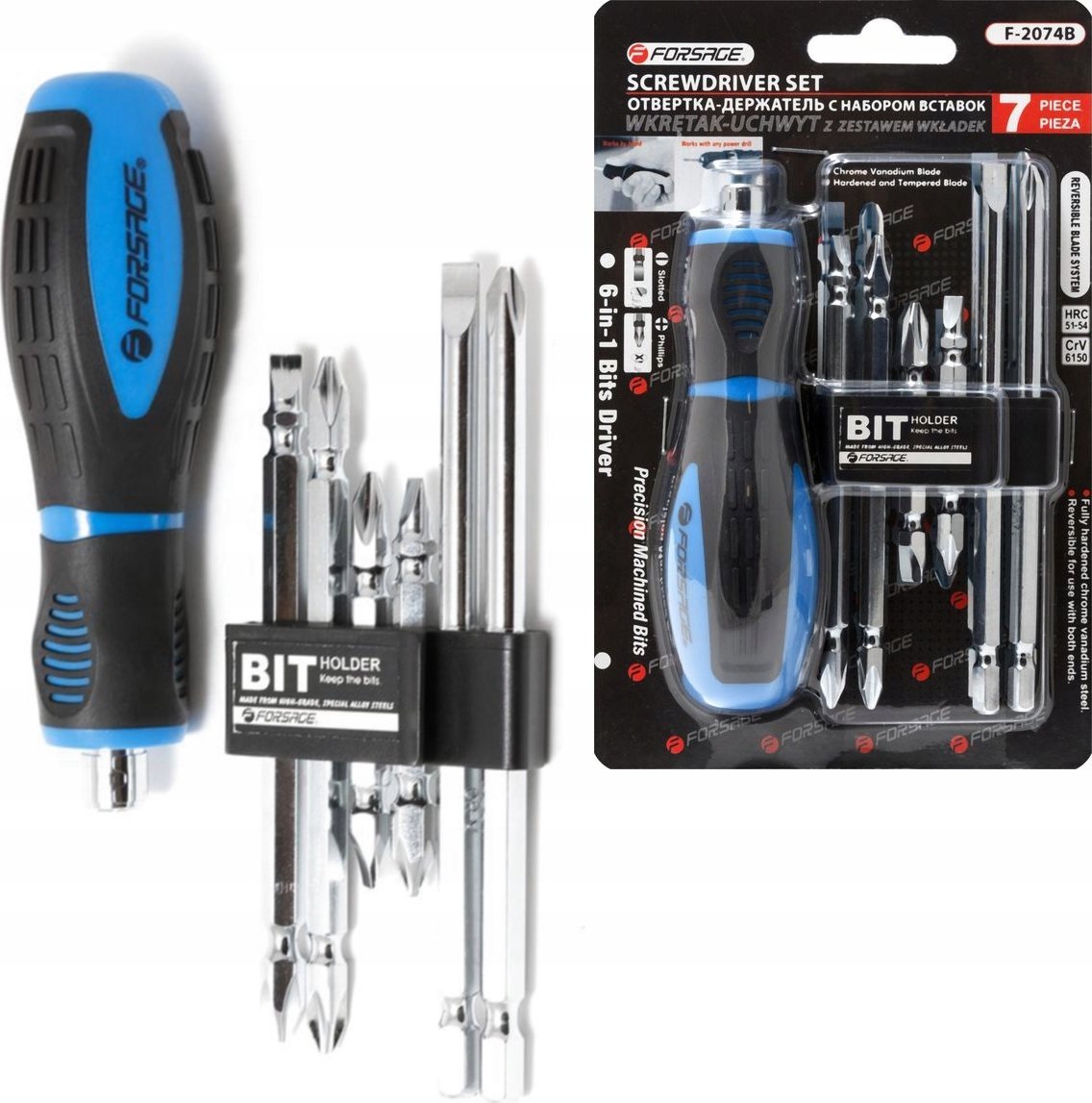Forsage Wkrętak śrubokręt uniwersalny z bitami 7 elementów