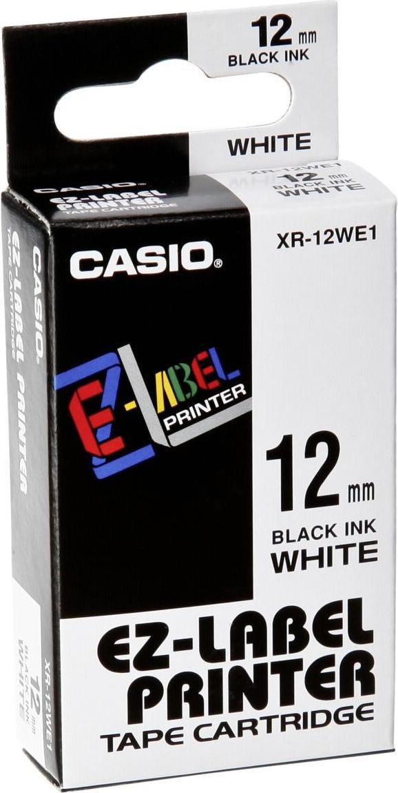 Casio Taśma do drukarek etykiet czarny druk / biały podkład nielaminowane 12mm x 8m (XR-12WE1)