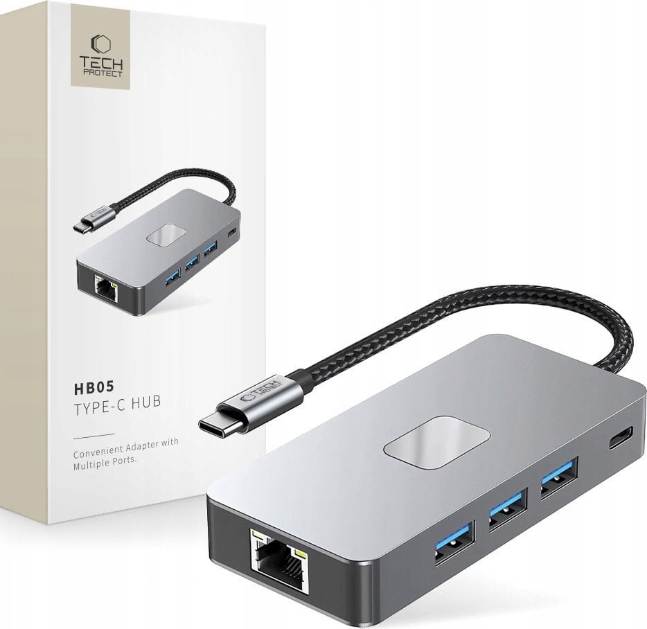 TECH-PROTECT HB05 HUB ADAPTER 9IN1 TYPE-C + USB2.0 + USB3.0 + HDMI 4K 60HZ + SD/TF + PD100W + RJ45 1000M SPACE GREY