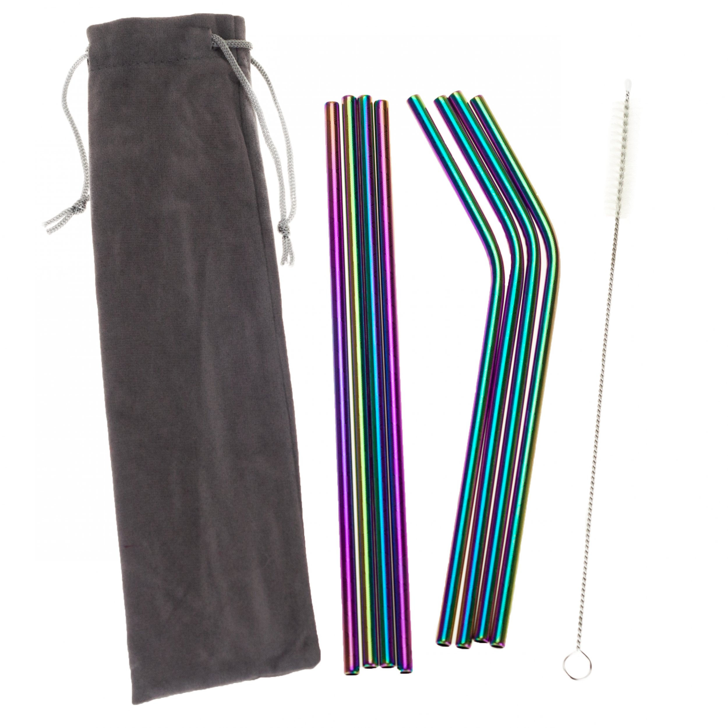 Top Gift TG55946 Słomki Metalowe x8 Eko* Wielorazowe Czyścik etui TĘCZOWE