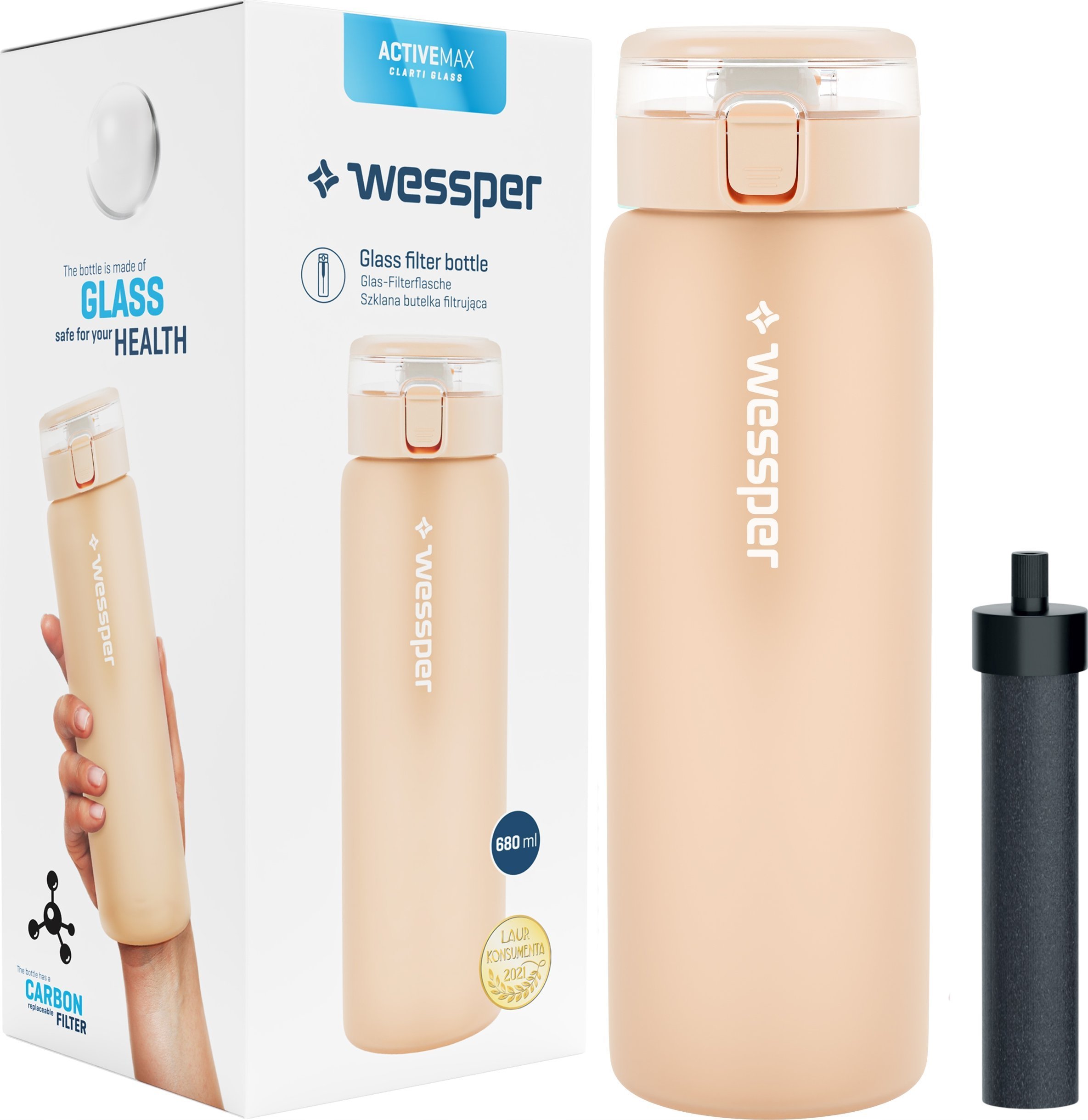 Wessper Butelka szklana ActiveMax 680 ml beżowa