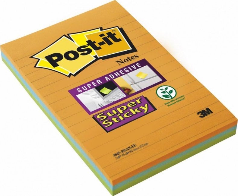 Post-It 3M Karteczki samoprzylepne Post-it® Super Sticky XXL, BOOST, w linię, 101x152mm, 3x45 kart.