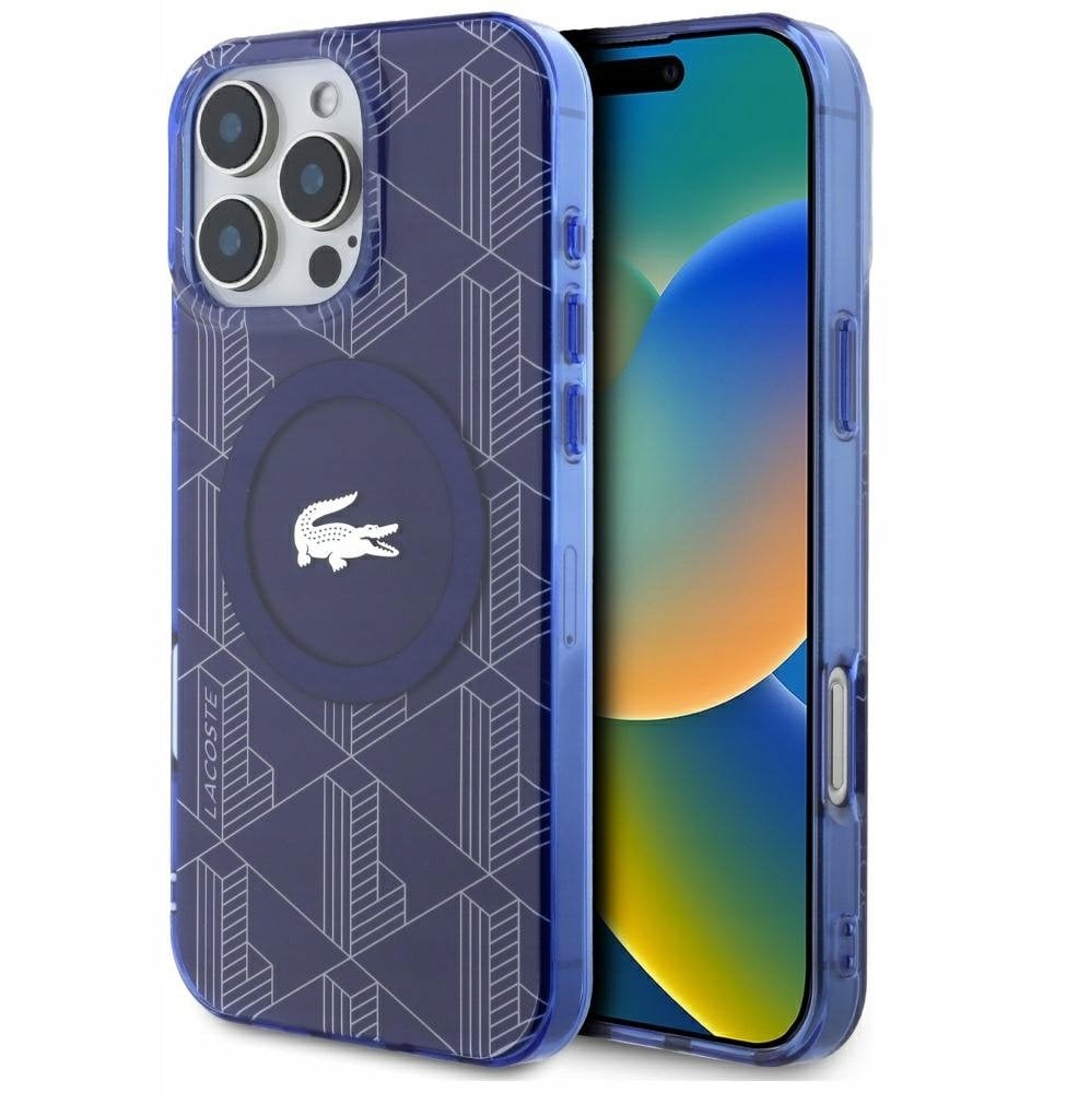 Etui Lacoste HC IML Monogram Silver Croc Logo do iPhone 16 Pro MagSafe granatowy