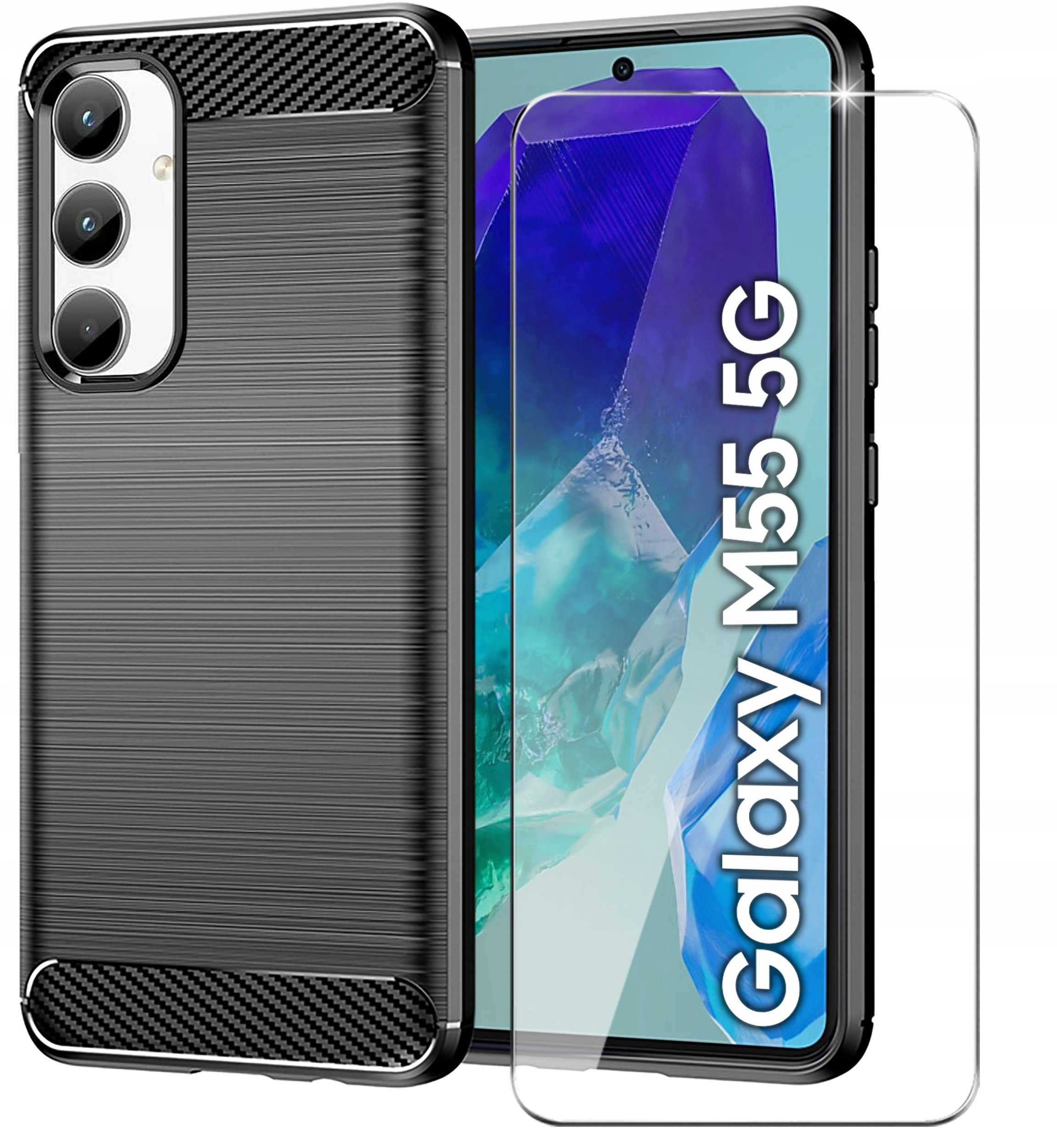 Etui do Samsung Galaxy M55 5G Pancerne Carbon CASE + Szkło 9H