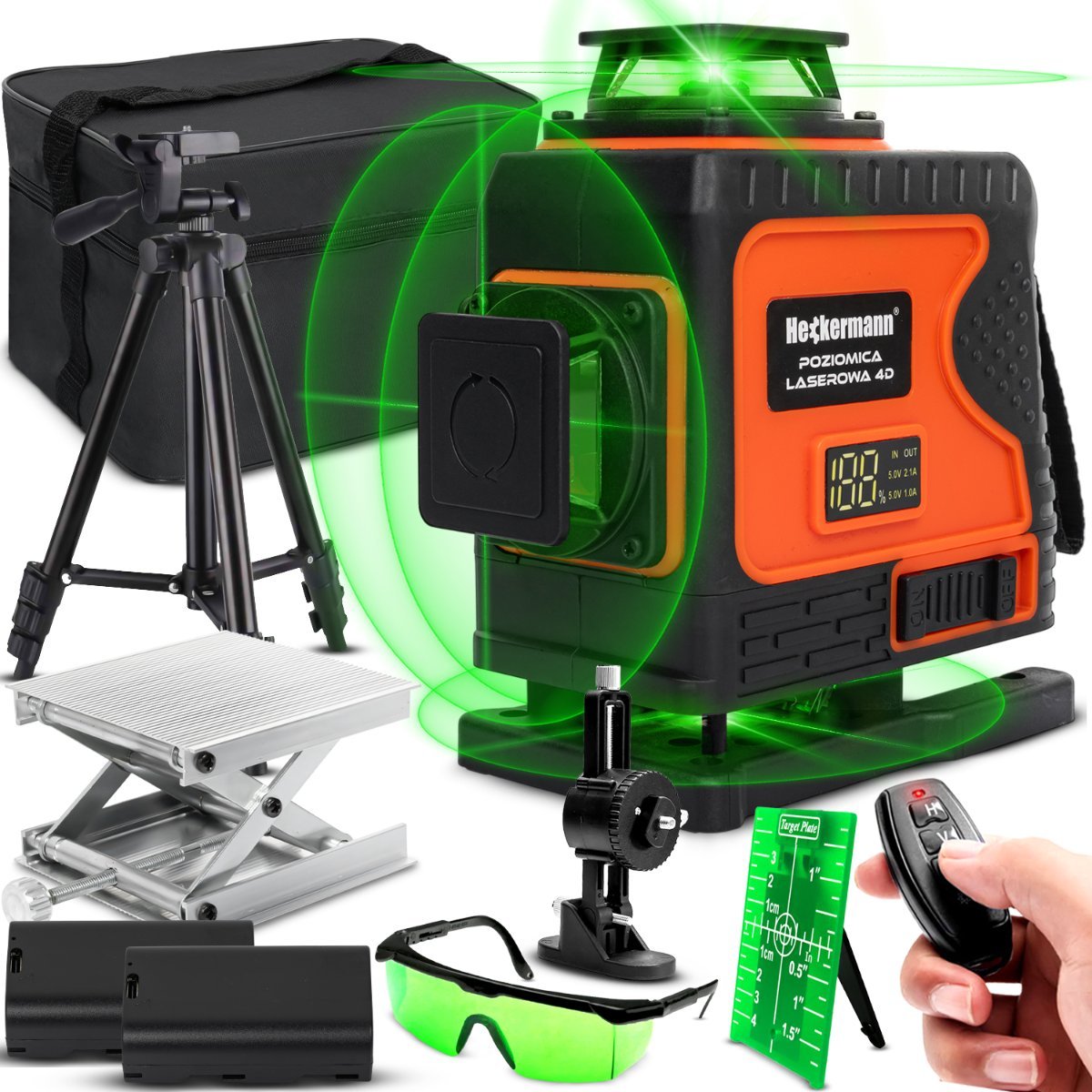 Zestaw Poziomica laserowa Heckermann DS029 + Tripod + Okulary + Tarcza + Bateria