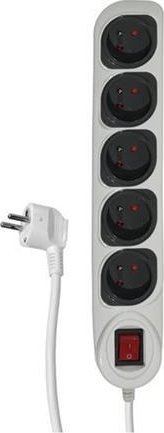 Listwa zasilająca DPM Listwa ochronna z wyłącznikiem, 5 gniazd, biało/szara, 3 m