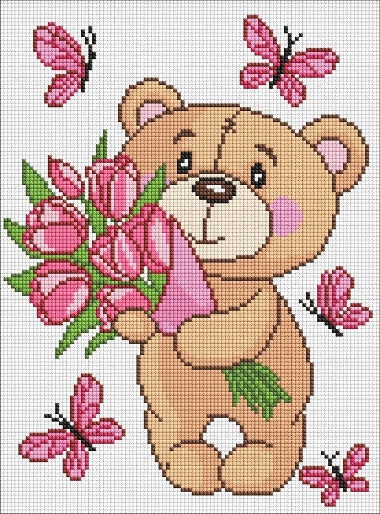 Diamentowa mozaika - Uroczy pluszowy miś 30x40cm