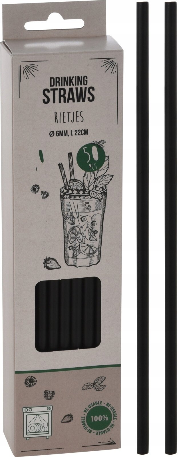 Słomki do napojów plastikowe wielokrotnego użytku czarne zestaw 50 sztuk