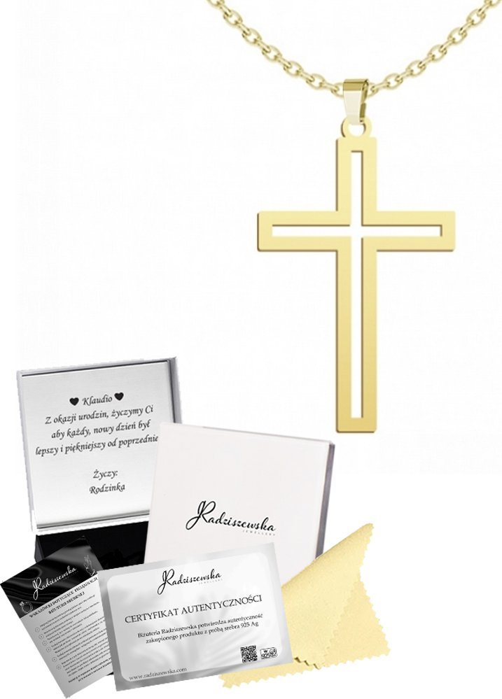 Radziszewska Jewellery ZŁOTY NASZYJNIK Z KRZYŻEM ŁAŃCUSZEK SREBRO 925 PREZENT ŻYCZENIA GRATIS