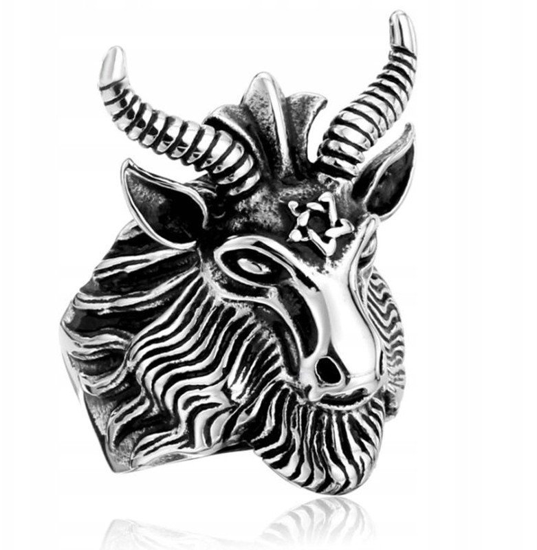 PIERŚCIEŃ SYGNET Obrączka Stal Srebrny KOZIOŁ 396