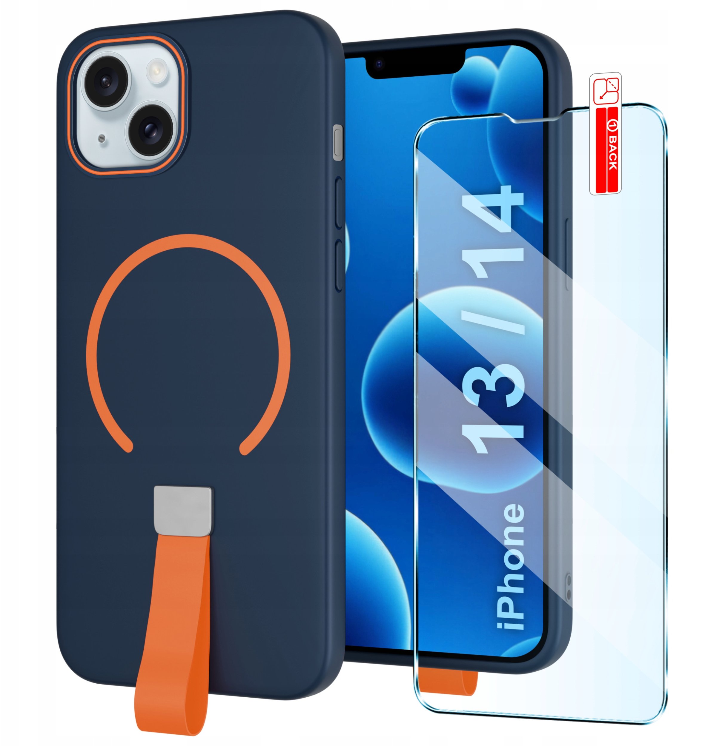 krainaGSM Etui z Paskiem na palec Matowe do iPhone 13 | 14 | do MagSafe +Szkło