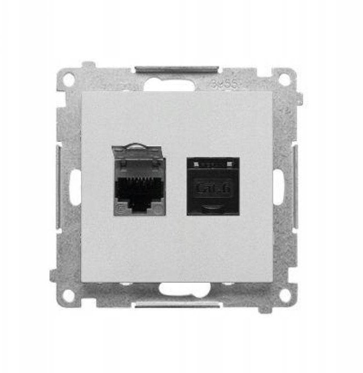 Kontakt-Simon double computer socket RJ45 kategoria 6, dust cover, matowe aluminium T62.01/143
