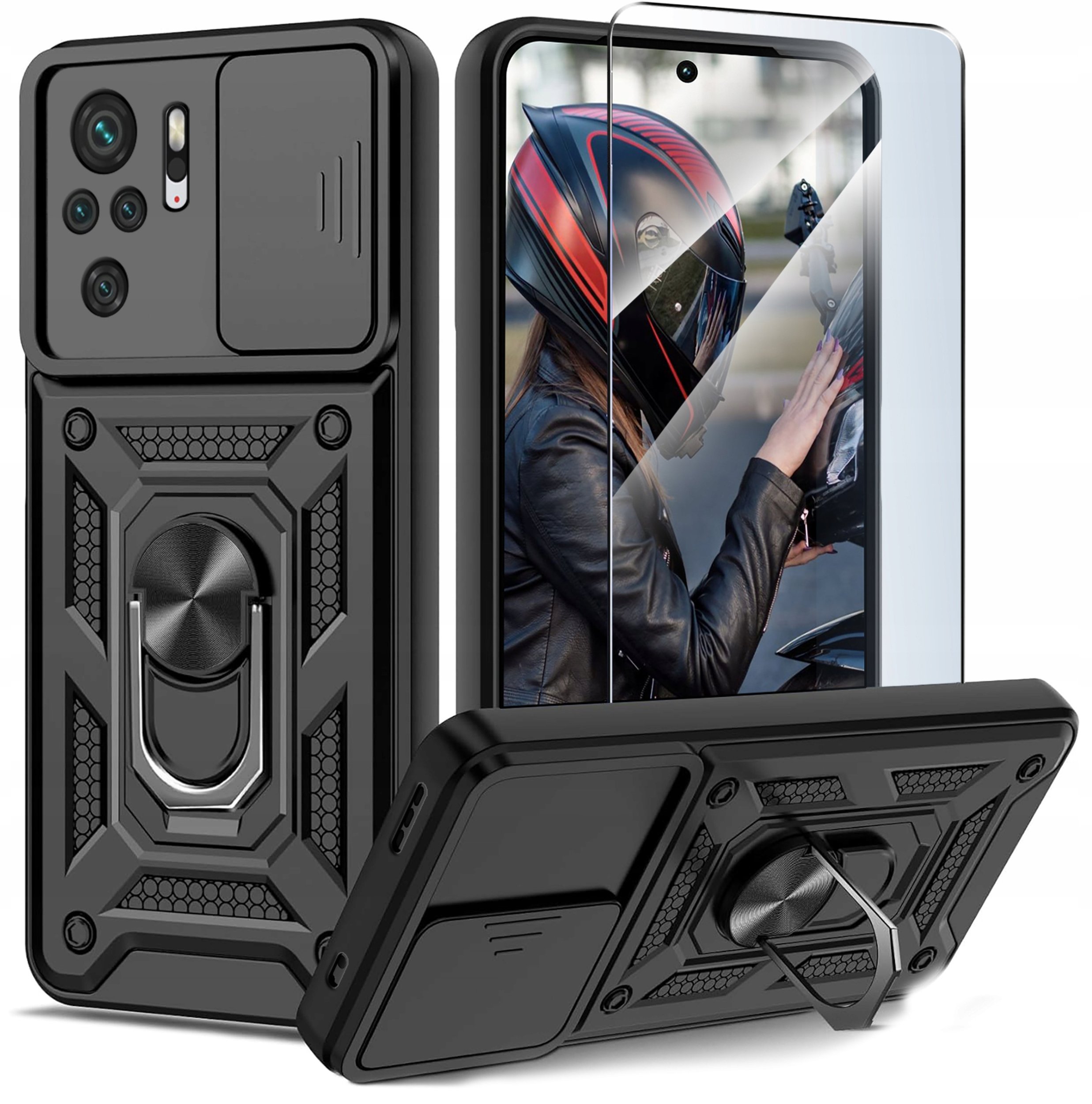 Etui do Xiaomi Redmi Note 10 |10S PANCERNE SLIDE RING CASE + SZKŁO 9H