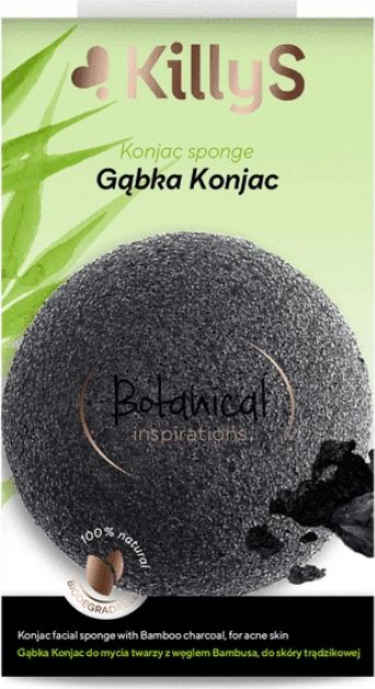 Killy`s KILLYS Botanical gąbka KONJAC do mycia twarzy z węglem Bambusa do skóry trądzikowej