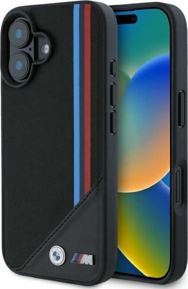 BMW BMHMP16S23PUTRK iPhone 16 6.1" czarny/black hardcase M Meshed Tricolor Stripes MagSafe