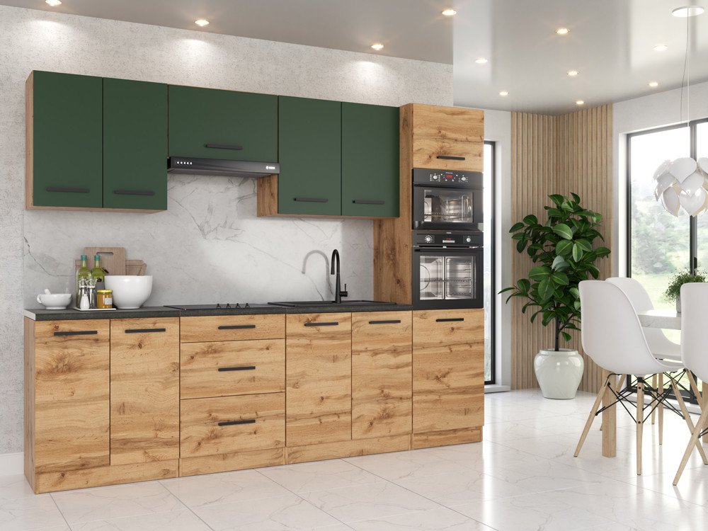 Kuchnia Remino Pojemna Nowoczesna Blat 2.6m Wotan Butelkowa Zieleń Wotan